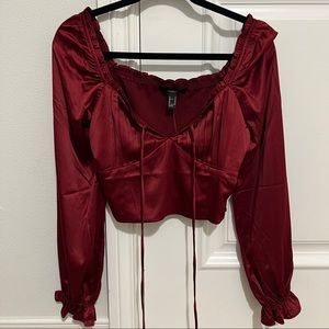 Forever 21 Medium Satin Ruffled Crop Top in Red